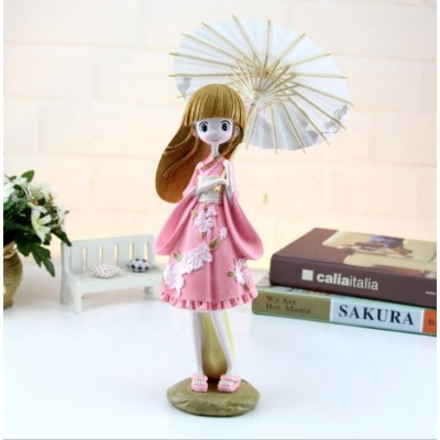 cute girl  with umbrella home decoration creative resin figure